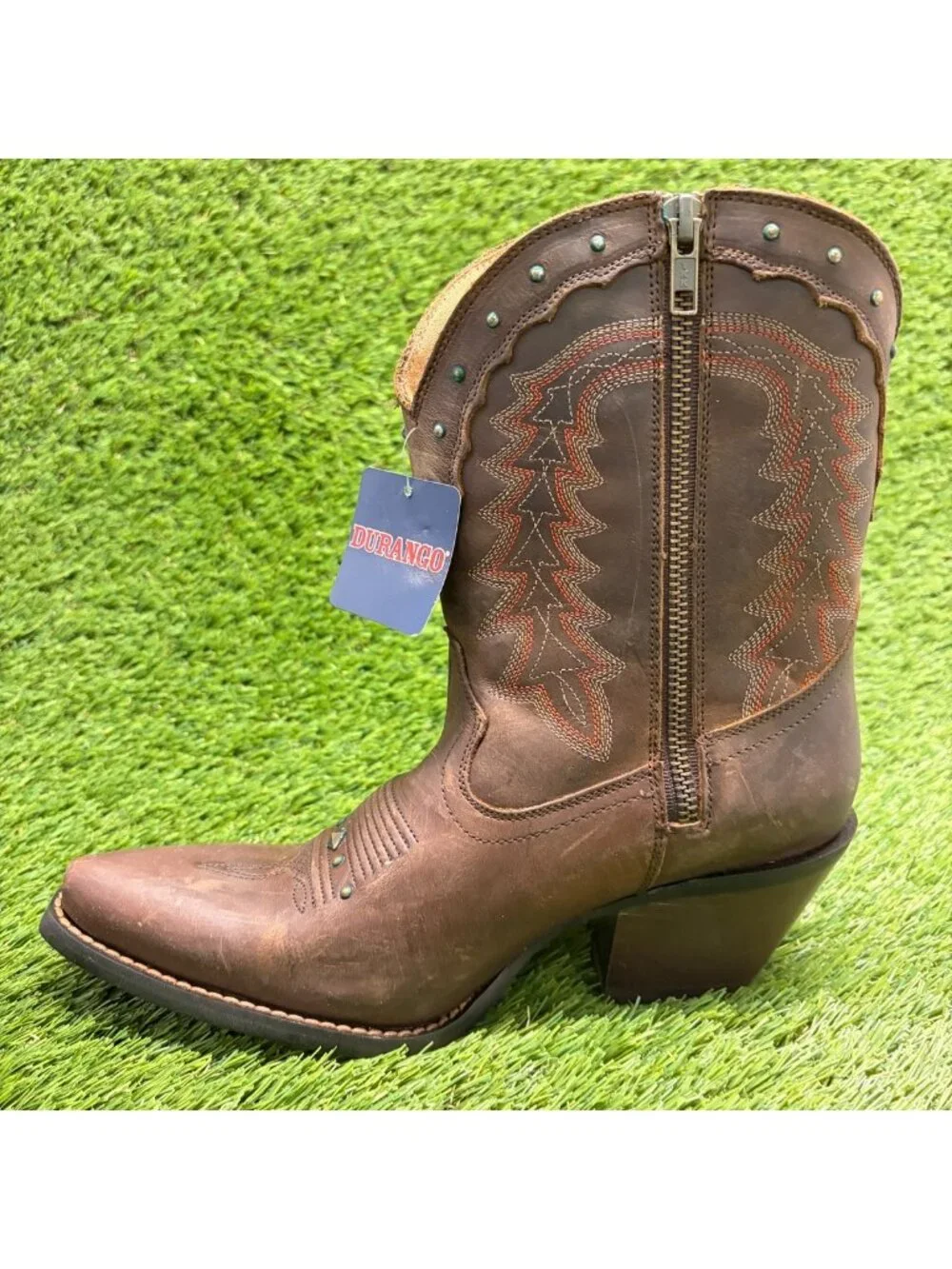 Durango Crush Womens Size 7 Brown Cowgirl Western Snip Toe Zip Up Fashion Boots